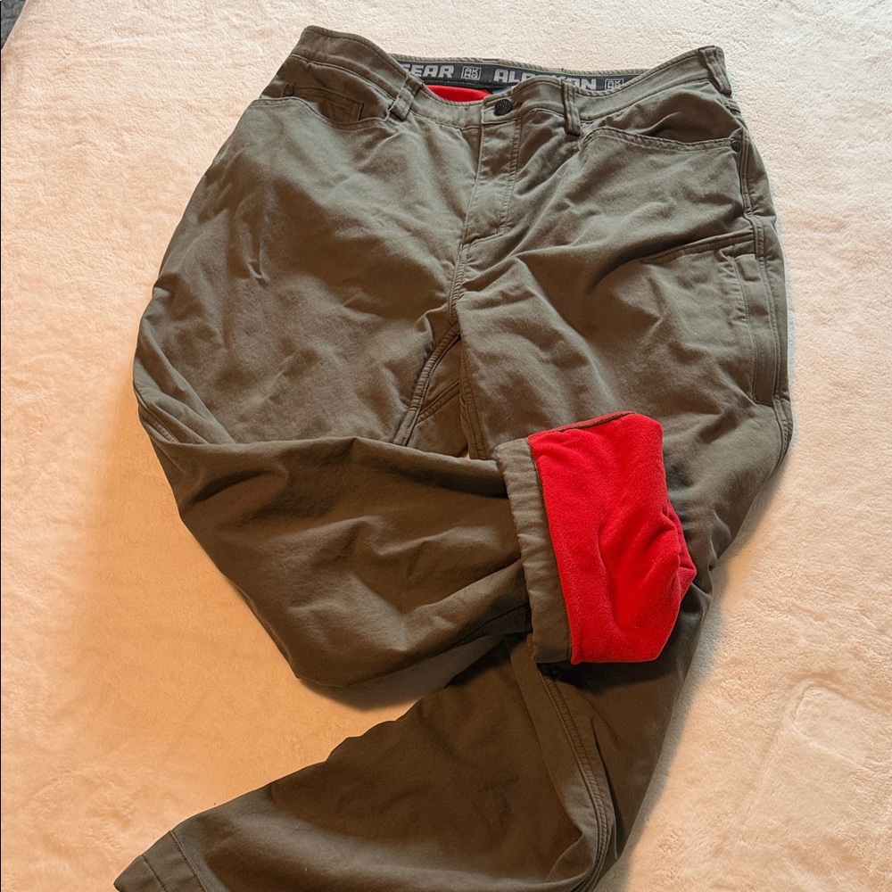 Duluth Trading Co Olive Green Women's Straight Leg fleece-lined Pants